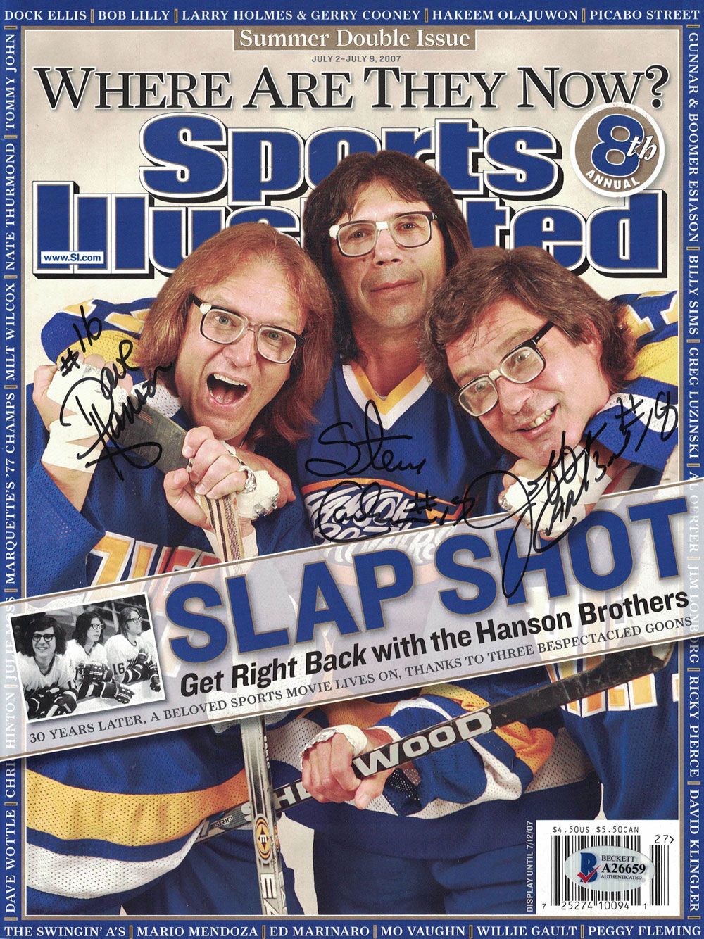Hanson Brothers Autographed Sports Illustrated Magazine Slapshot BAS