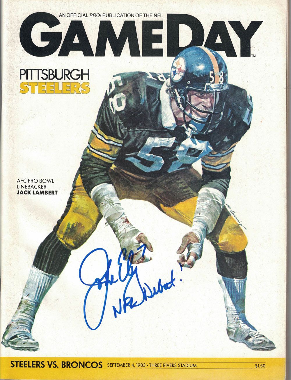 John Elway Signed Denver Broncos 1983 Gameday Program NFL Debut BAS