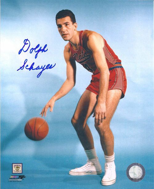 Dolph Schayes Autographed Syracuse Nationals 8x10 Photo (Blue Background)