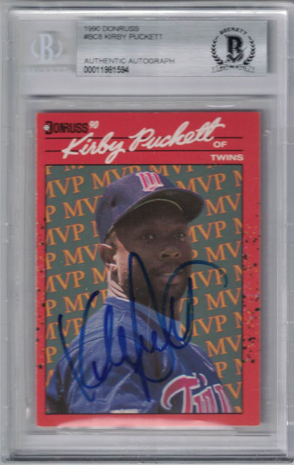 Kirby Puckett Signed Minnestoa Twins 1990 Donruss #BC8 Trading Card BAS