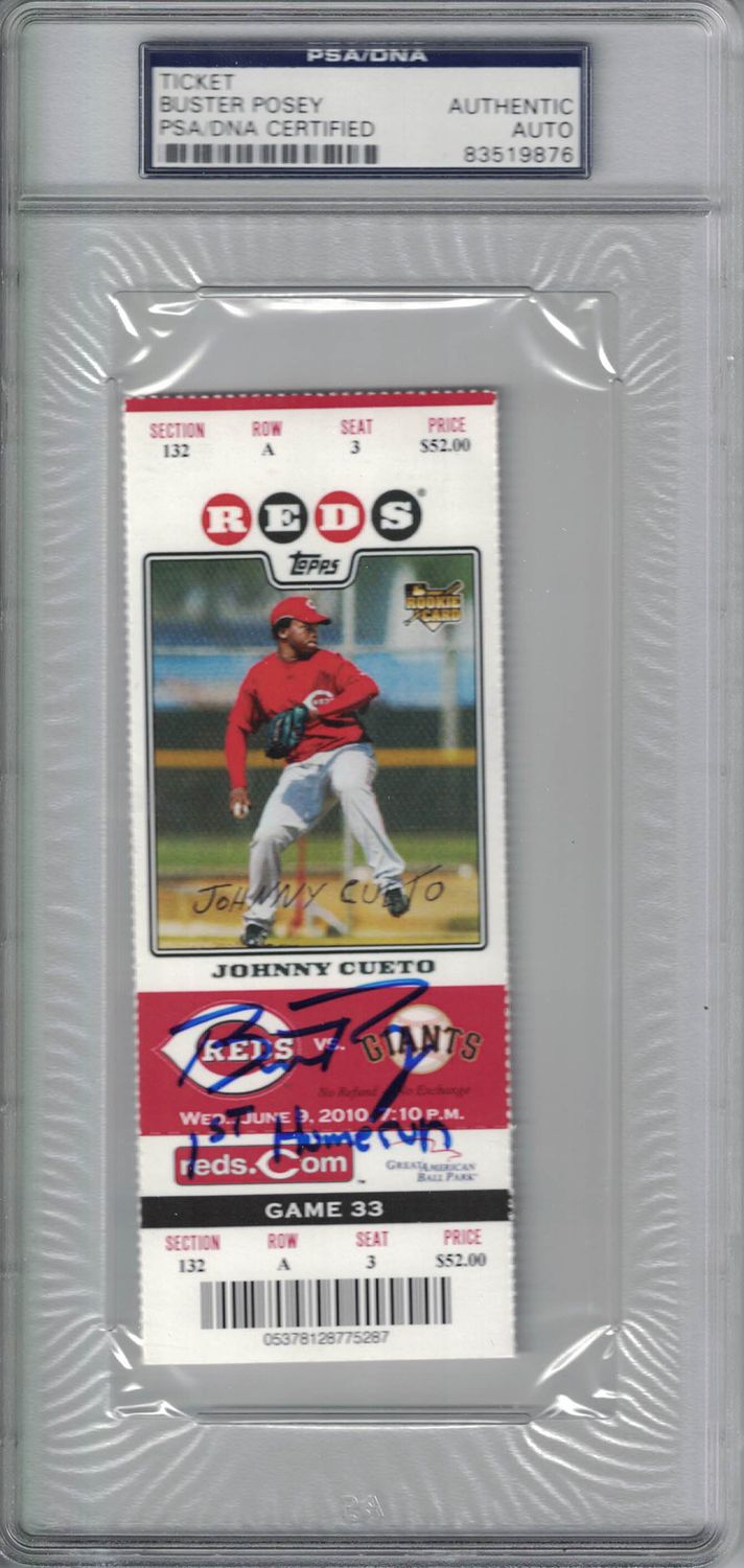 Buster Posey Signed San Francisco Giants Ticket 1st Homerun PSA Slab