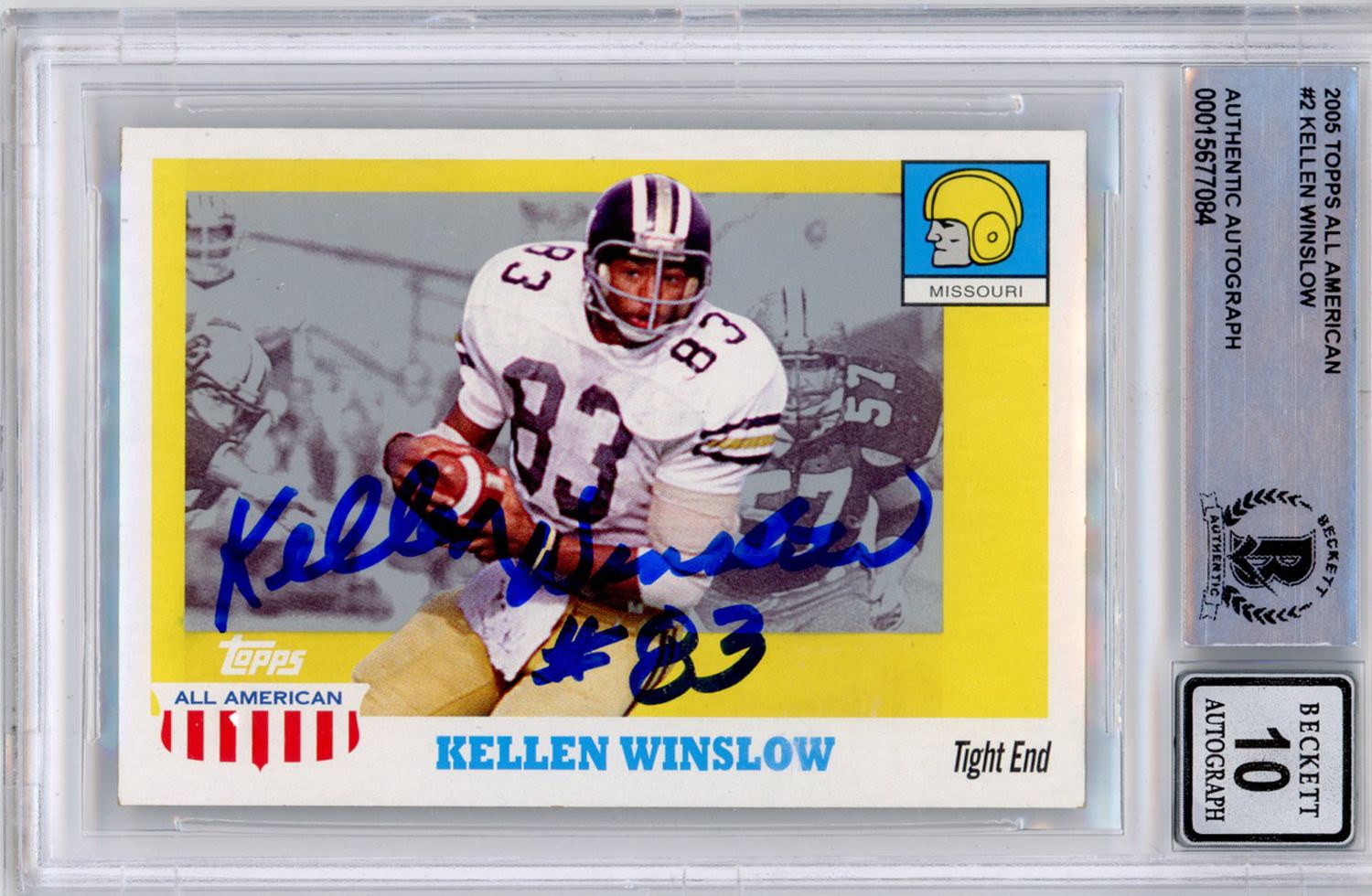 Kellen Winslow Signed 2005 Topps American #2 (Grade 10) Slabbed BAS