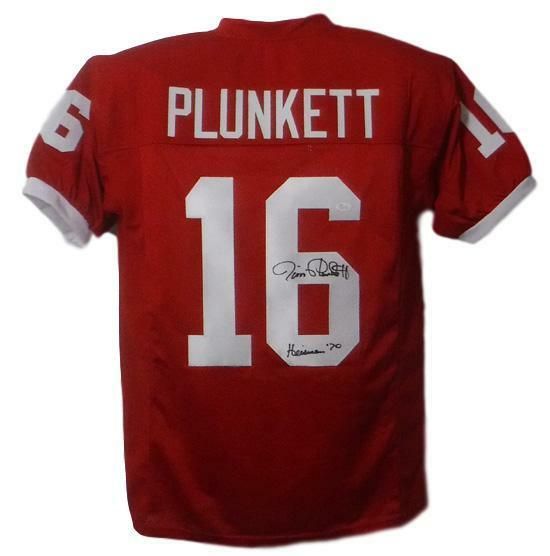 Jim Plunkett Autographed Stanford Cardinal Size XL Red Jersey Heisman JSA