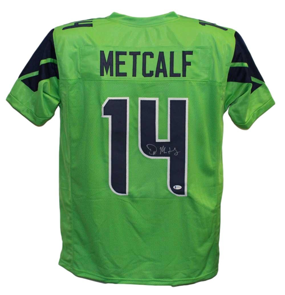DK Metcalf Autographed/Signed Pro Style Green XL Jersey BAS