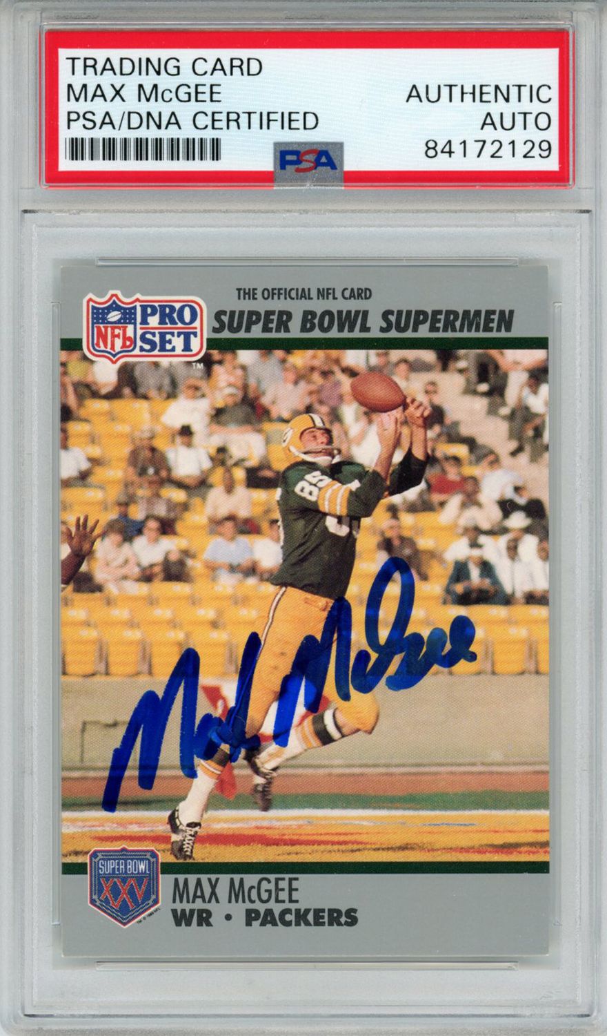 Max McGee Autographed 1990 Pro Set #47 Trading Card PSA Slab