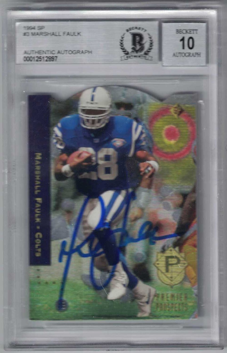 Marshall Faulk Signed Colts 1994 Upper Deck SP Die Cut Card BAS 10 Slab