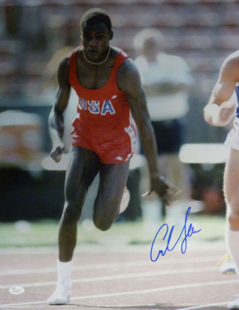 Carl Lewis Autographed 1983 Helsinki Running 16x20 Photo