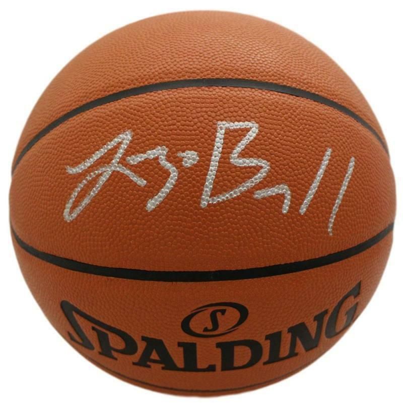 Lonzo Ball Autographed Los Angeles Lakers Spalding Basketball Silver BAS