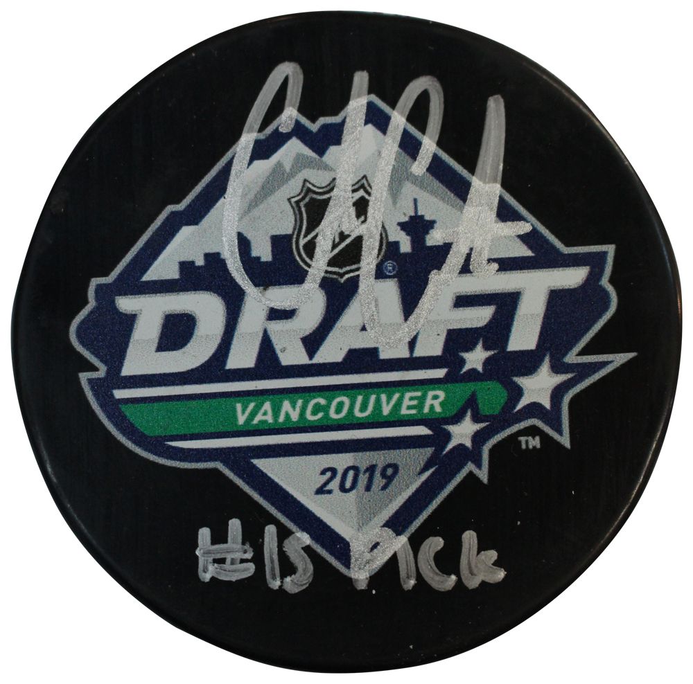 Cole Caufield Signed Montreal Canadiens 2019 Draft Puck #15 Pick Fanatics