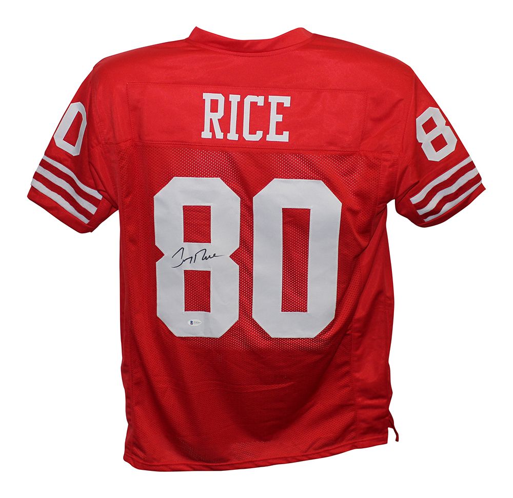 Jerry Rice Autographed/Signed Pro Style Red XL Jersey BAS