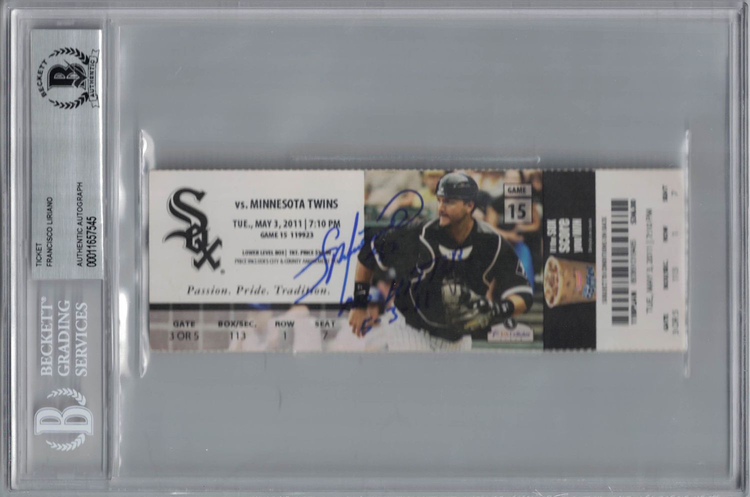 Francisco Liriano Autographed Chicago White Sox Ticket No Hitter BAS Slab