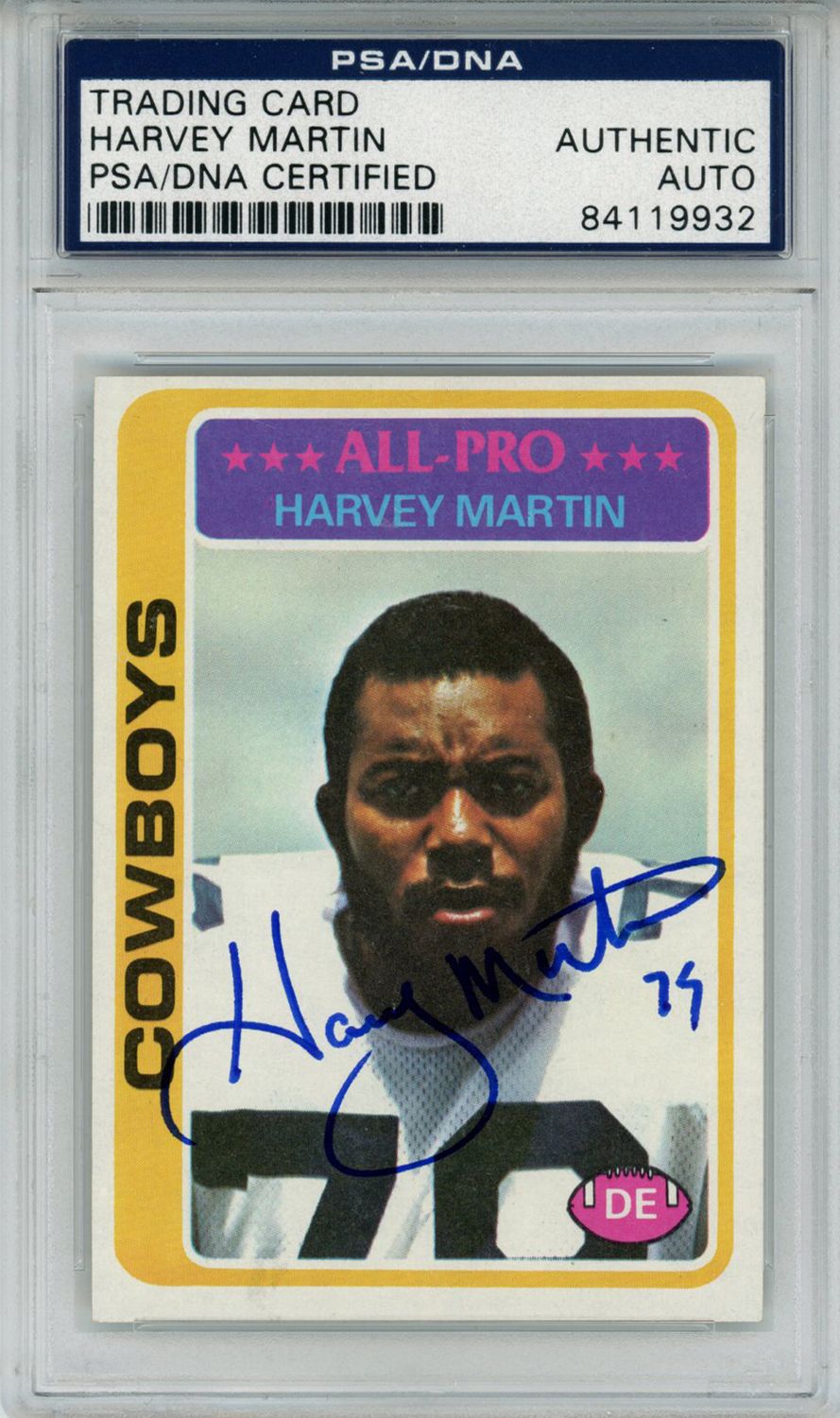 Harvey Martin Autographed 1978 Topps #110 Trading Card PSA Slab