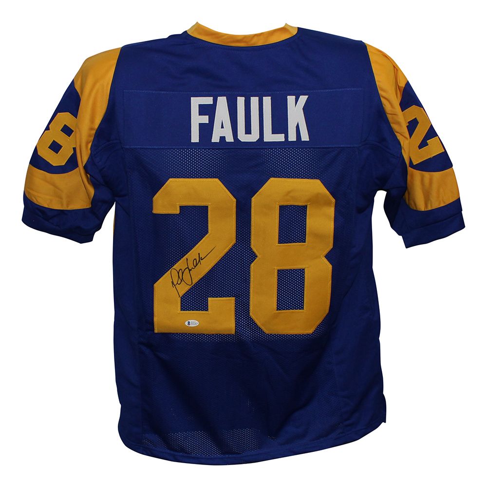 Marshall Faulk Autographed/Signed Pro Style Throwback Blue XL Jersey BAS