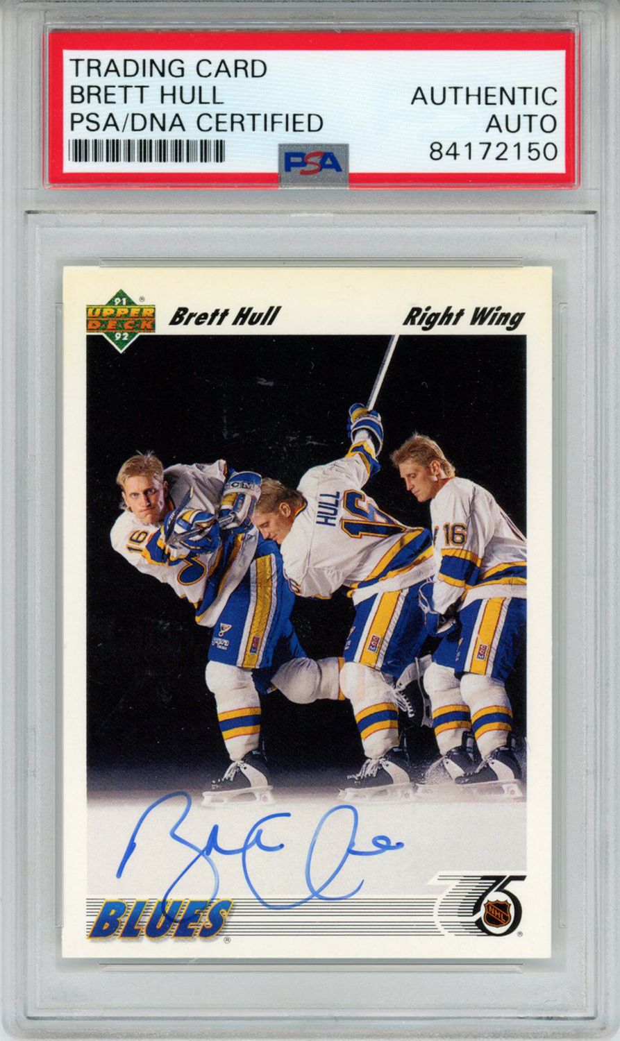 Brett Hull Autographed/Signed 1991 Upper Deck #464 Trading Card PSA Slab