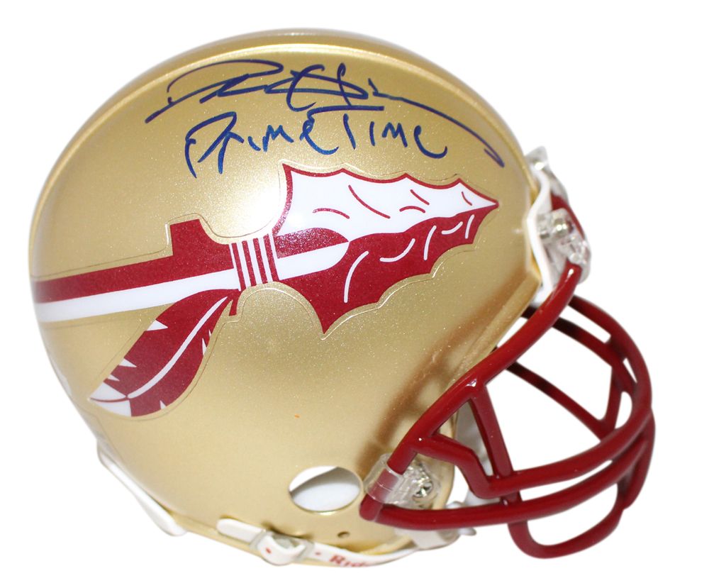 Deion Sanders Signed Florida State Seminoles Mini Helmet Prime Time BAS