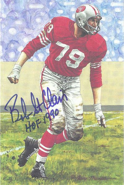 Bob St Clair Autographed San Francisco 49ers Goal Line Card in Blue w/HOF 90