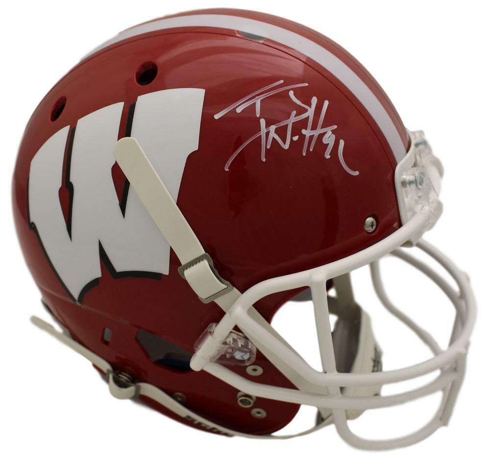 TJ Watt Autographed Wisconsin Badgers Schutt Red Replica Helmet JSA