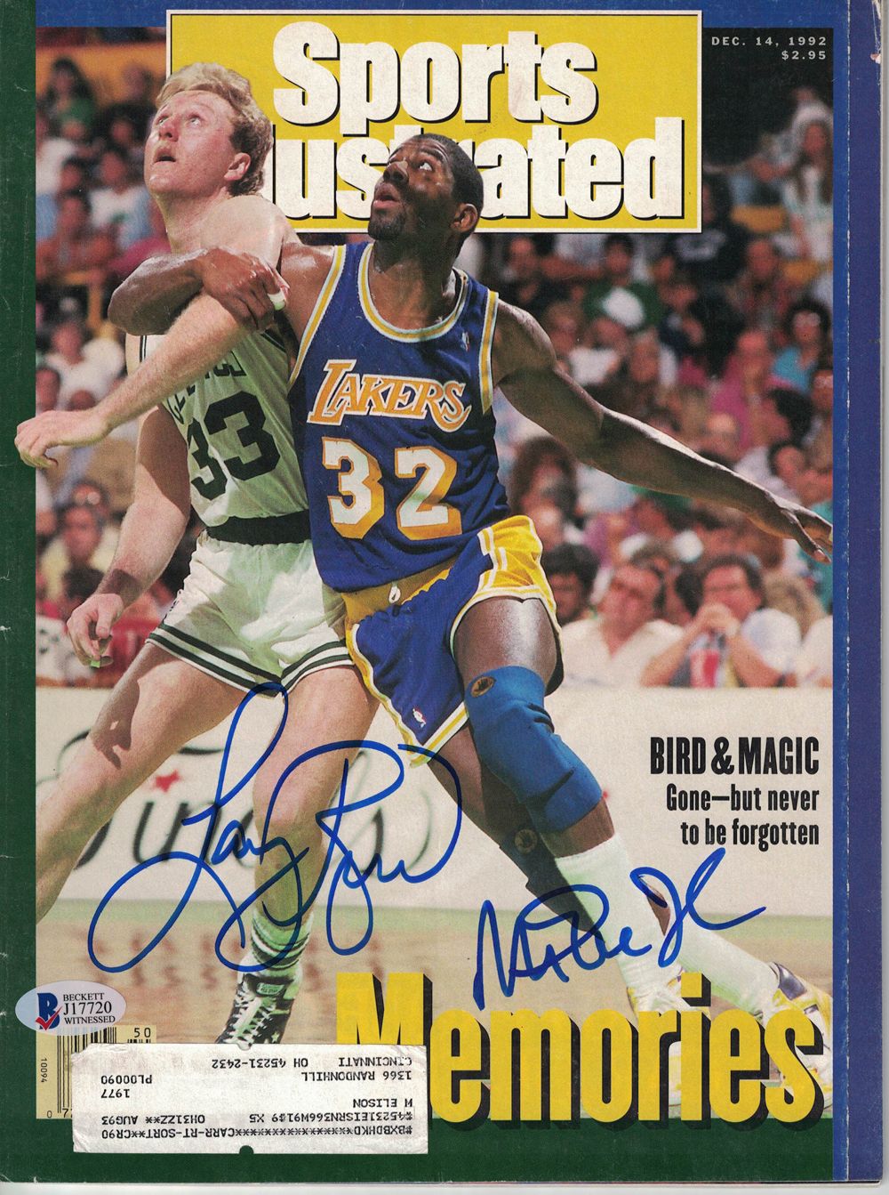 Magic Johnson &amp; Larry Bird Autographed Sports Illustrated 12/14/92 BAS