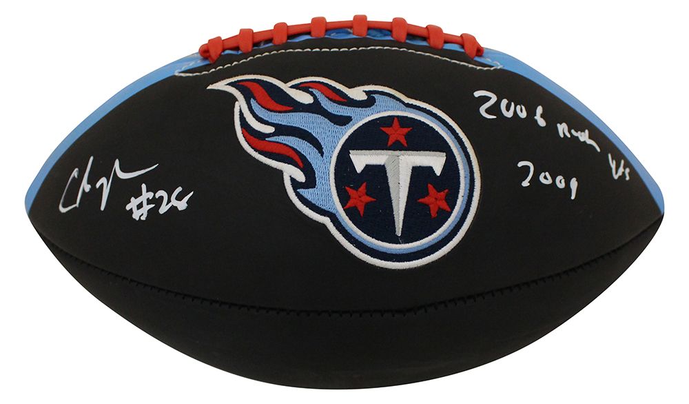 Chris Johnson Signed Tennessee Titans Black Logo Football 2006 Yds BAS