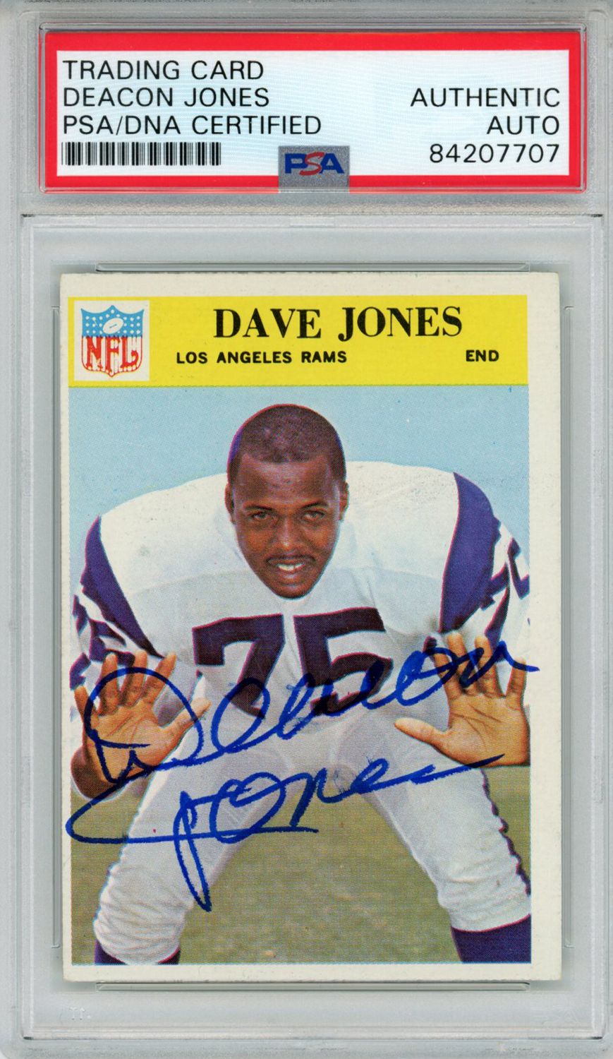 Deacon Jones Autographed 1966 Philadelphia #96 Trading Card PSA Slab
