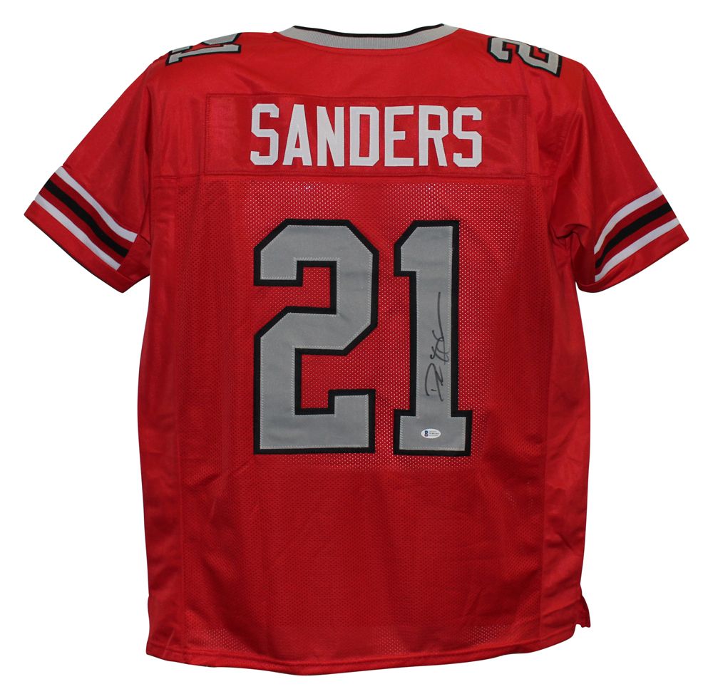 Deion Sanders Autographed/Signed Pro Style Red XL Jersey BAS