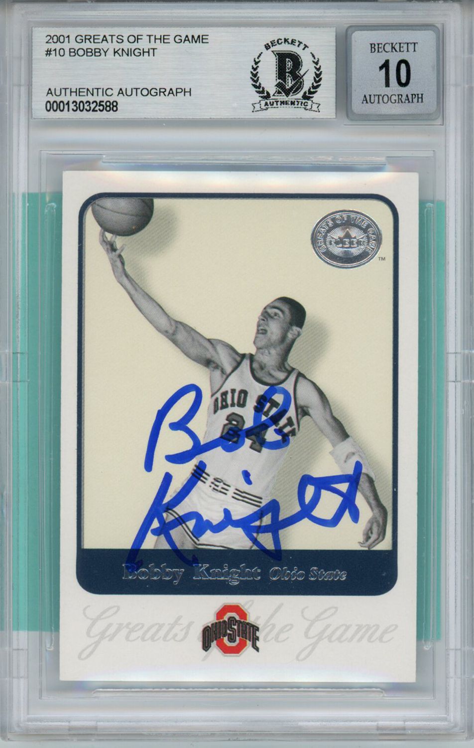 Bobby Knight Autographed/Signed 2001 Fleer Trading Card BAS Slab