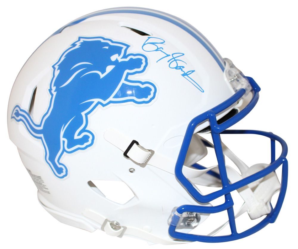 Barry Sanders Autographed Detroit Lions Authentic Flat White Helmet BAS