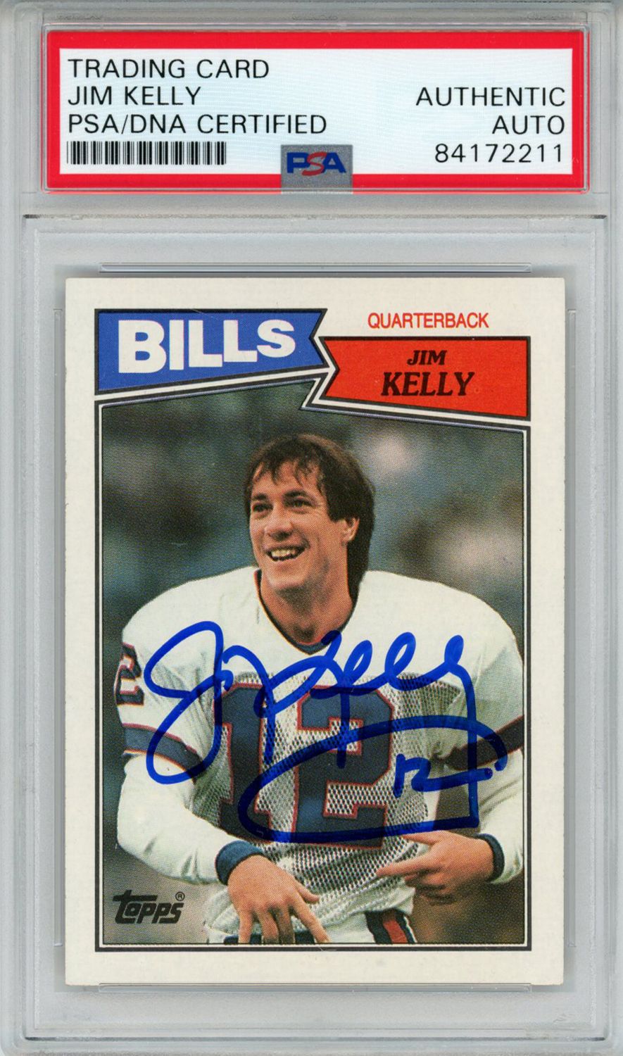 Jim Kelly Autographed/Signed 1987 Topps #362 Trading Card PSA Slab