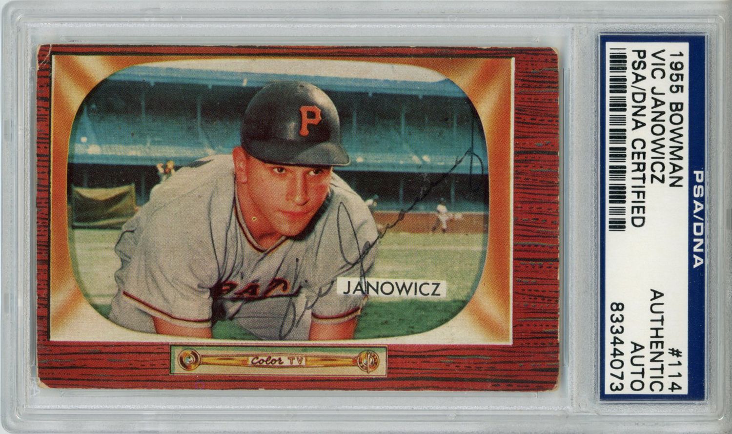 Vic Janowicz Autographed 1955 Bowman #114 Trading Card PSA Slab