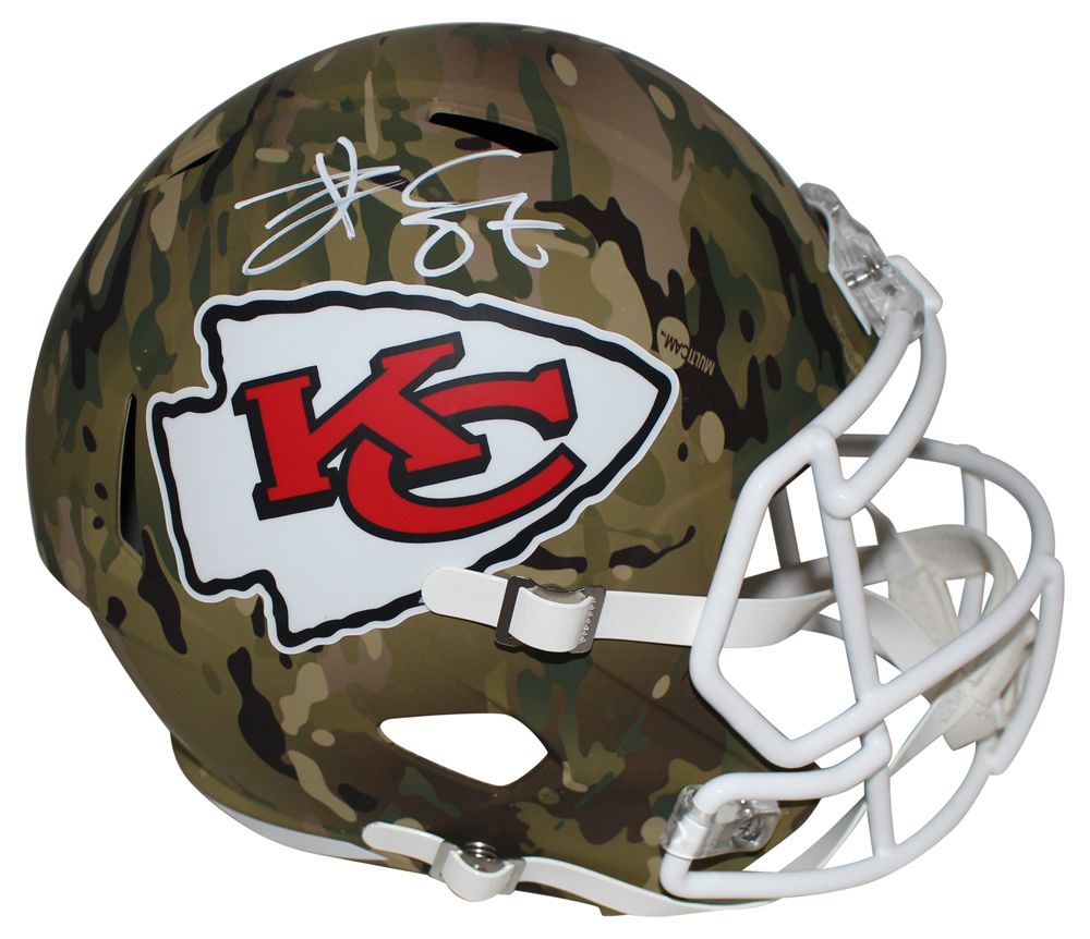 Travis Kelce Autographed Kansas City Chiefs F/S Camo Speed Helmet BAS