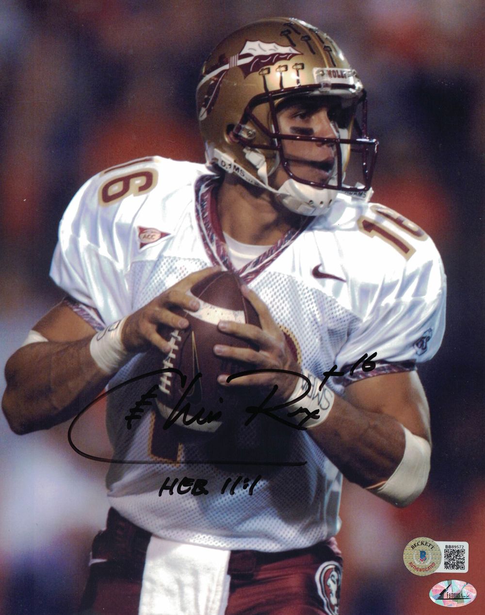Chris Rix Autographed Florida State Seminoles 8x10 Photo Beckett BAS