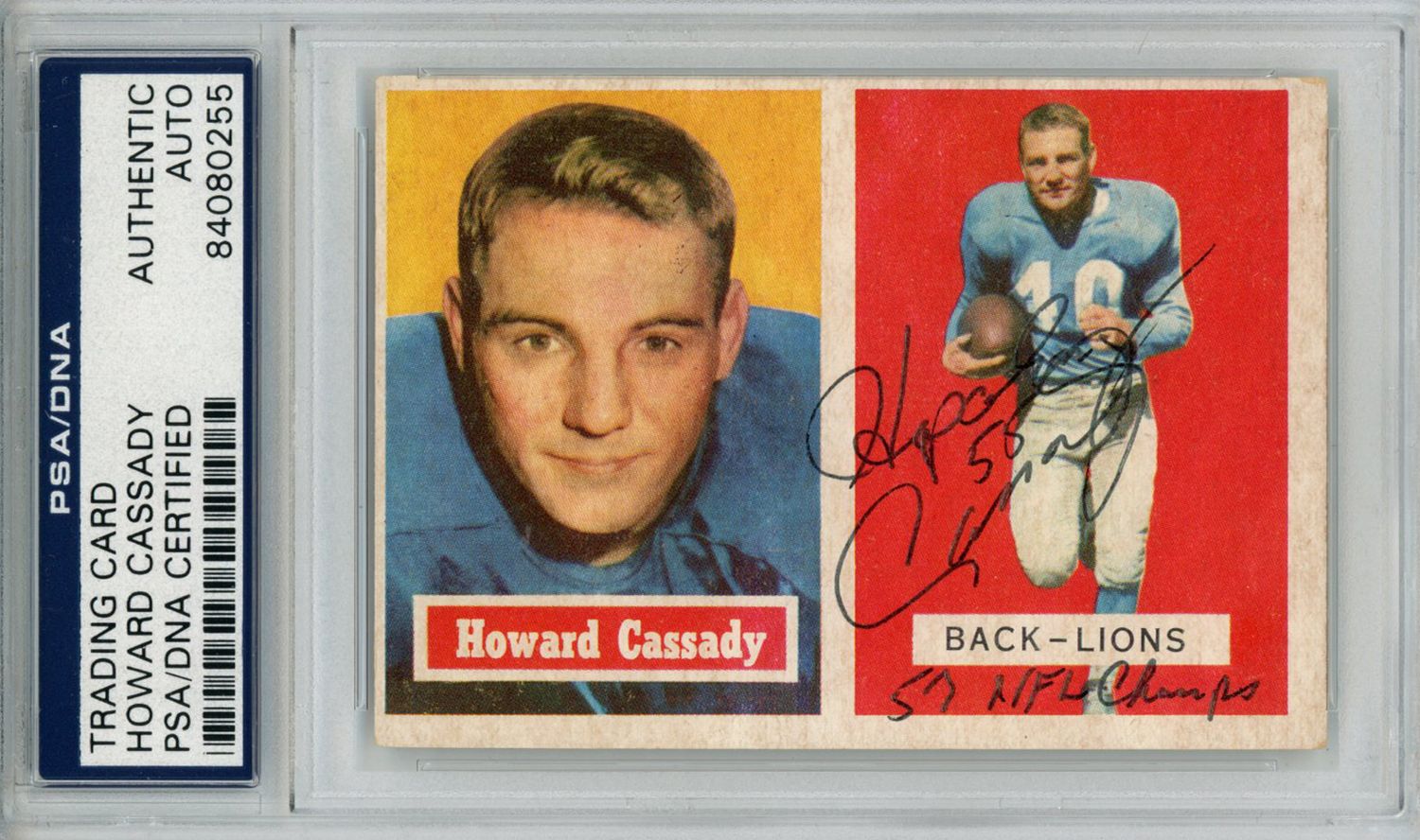 Howard Hopalong Cassady Signed 1957 Topps #90 Card NFL Champs PSA Slab