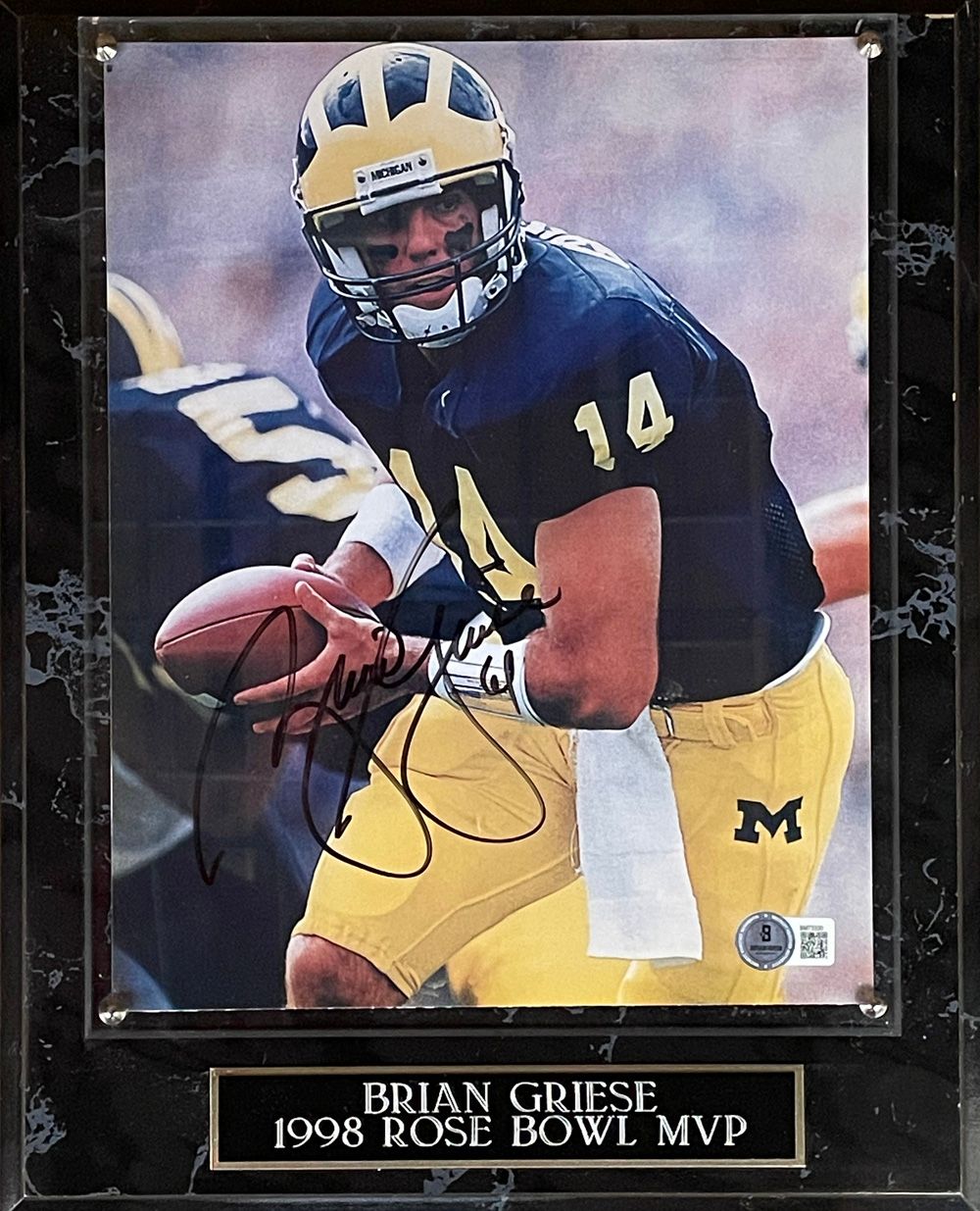 Brian Griese Signed Michigan Wolverines 8x10 Photo Plaque Beckett 45037
