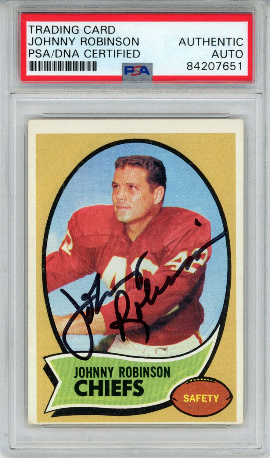 Johnny Robinson Autographed 1970 Topps #129 Trading Card PSA Slab
