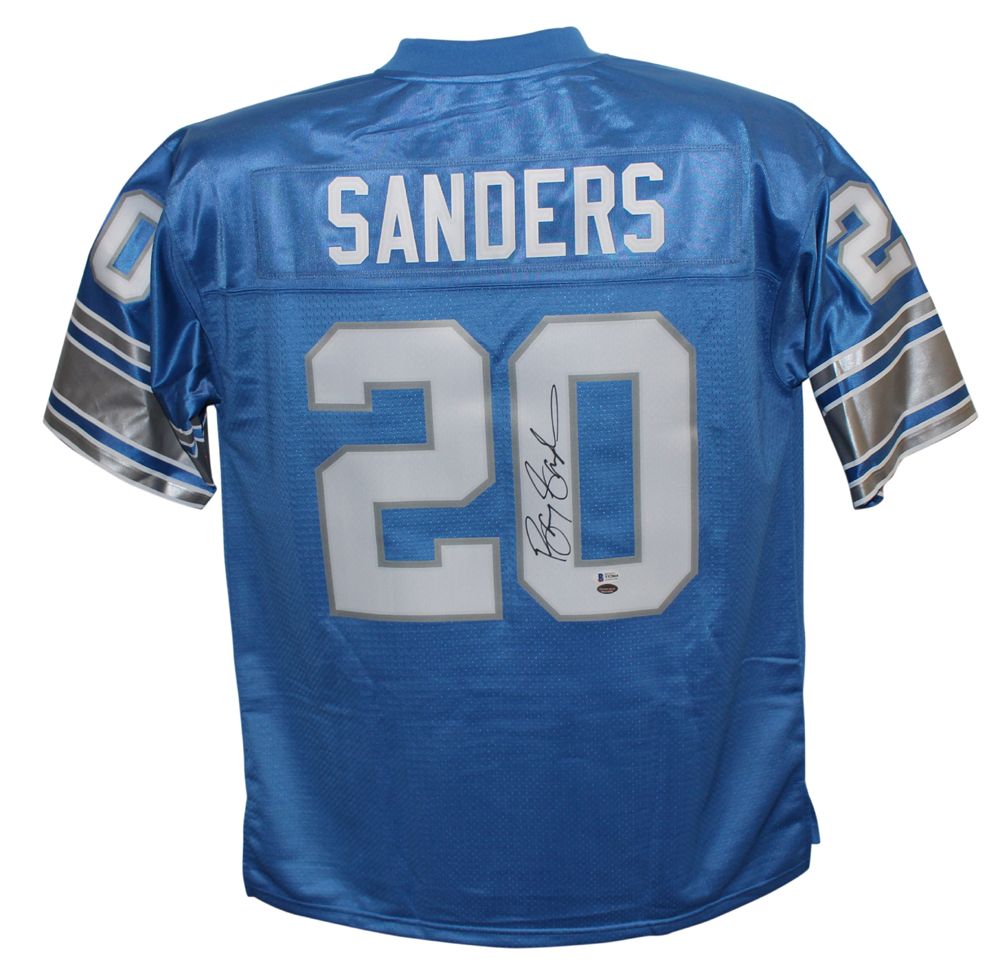 Barry Sanders Autographed/Signed Detroit Lions Blue XL Jersey BAS
