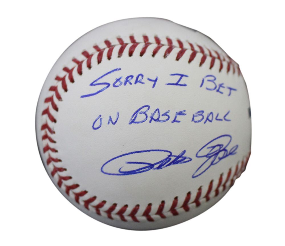 Pete Rose Autographed Cincinnati Reds OML Baseball Sorry I Bet JSA