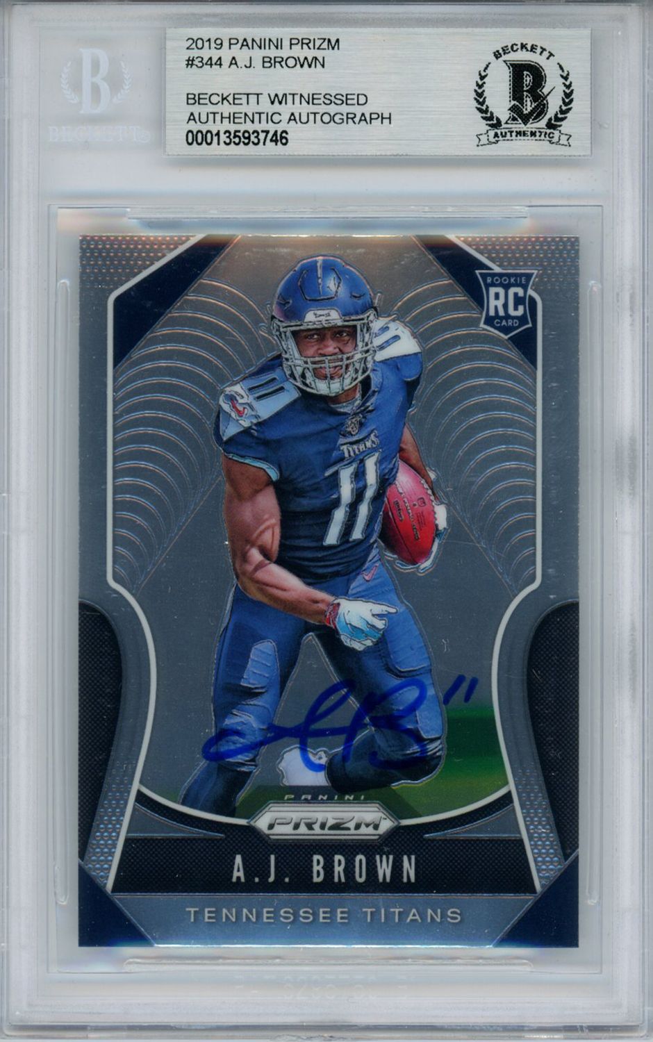 AJ Brown Autographed 2019 Panini Prizm #344 Rookie Card Beckett Slab