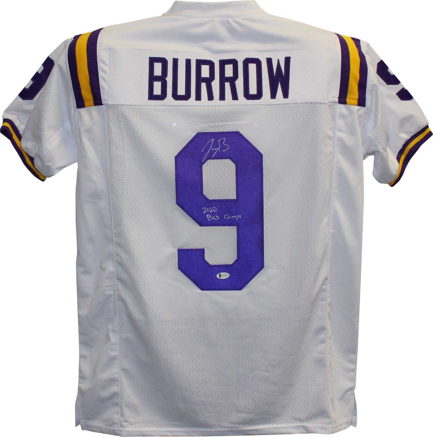 Joe Burrow Autographed/Signed College Style White XL Jersey BCS Champs BAS