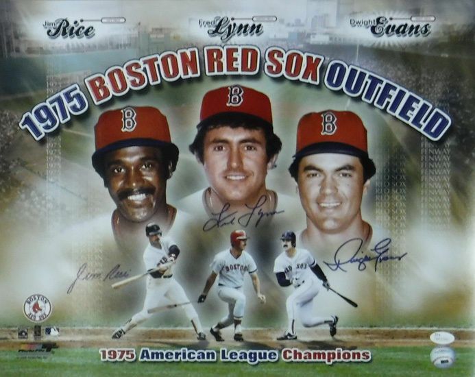 Red Sox Outfield (Rice, Lynn, &amp; Evans) 16x20 Photo JSA