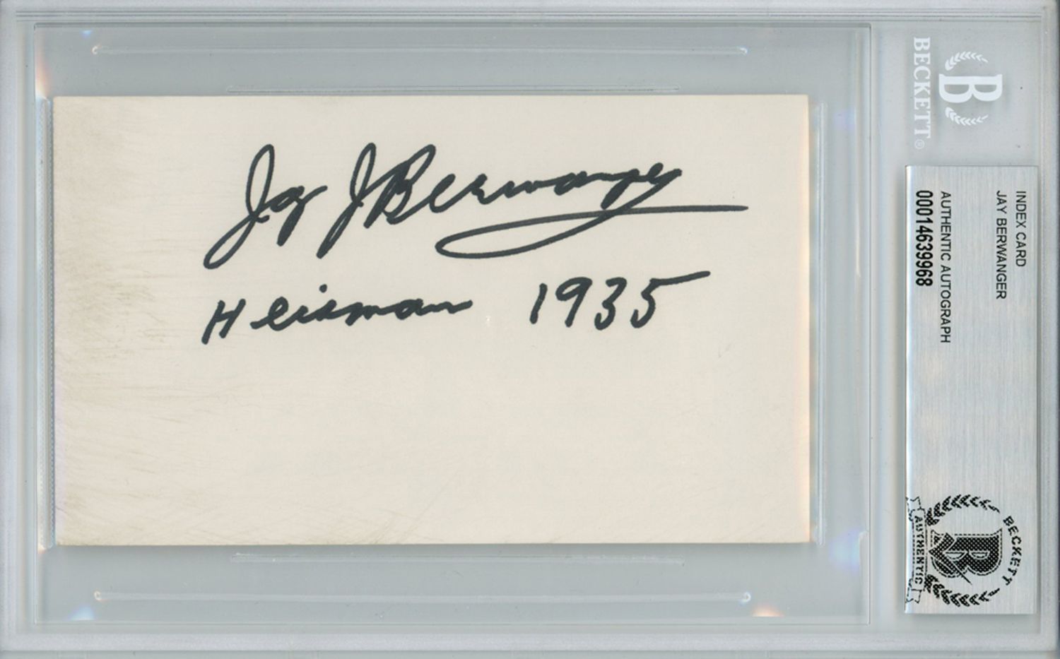 Jay Berwanger Signed University Of Chicago Index Card Heisman Beckett Slab