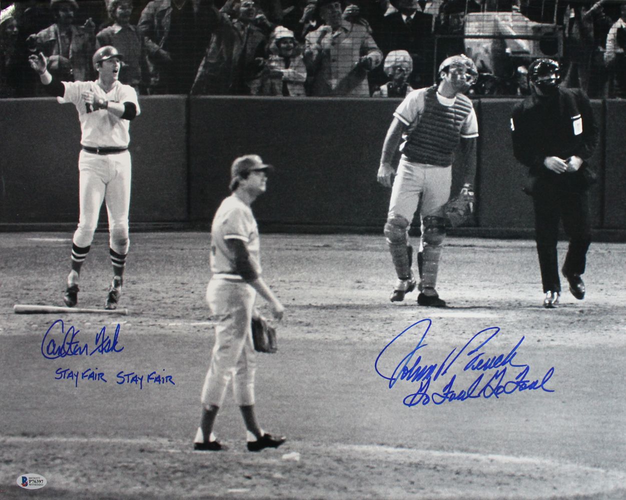 Johnny Bench &amp; Carlton Fisk Signed Red Sox/Reds 16x20 Photo Foul Fair BAS