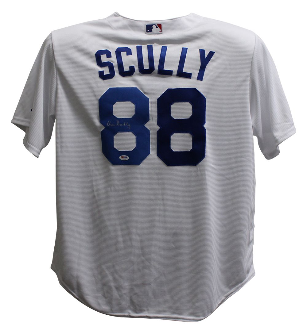Vin Scully Autographed Los Angeles Dodgers Majestic White XL Jersey PSA