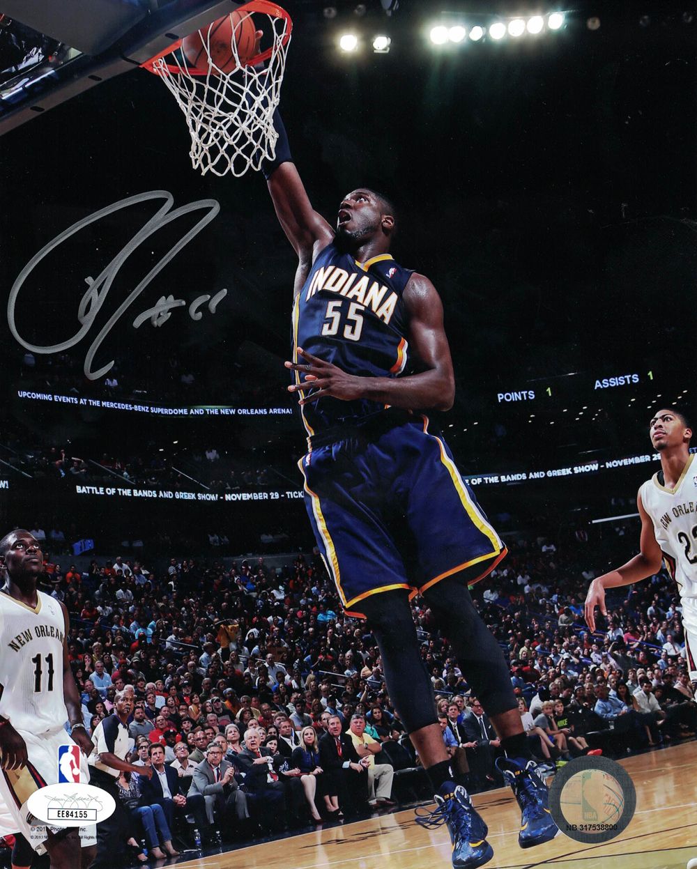 Roy Hibbert Autographed/Signed Indiana Pacers 8x10 Photo JSA PF