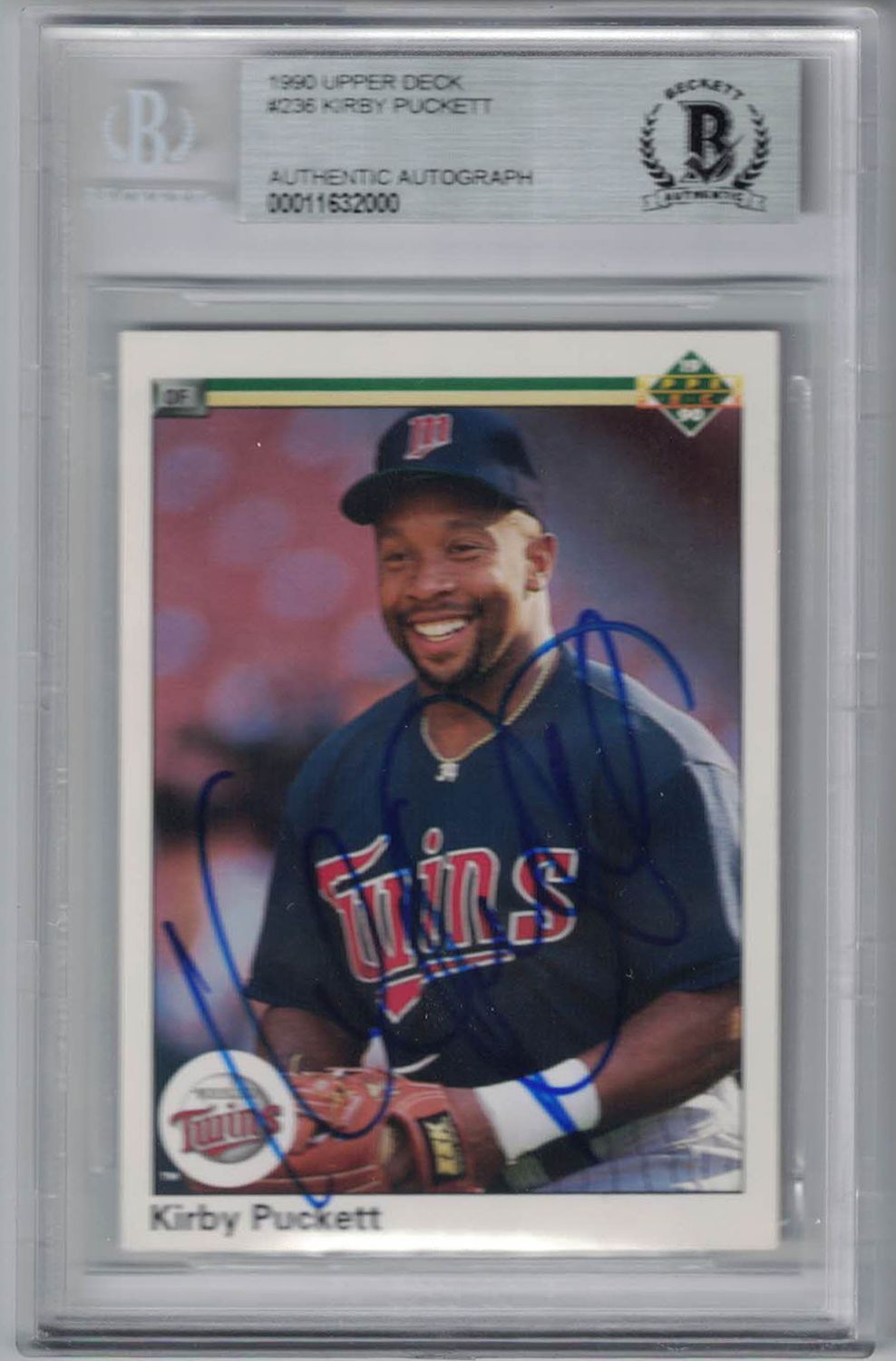 Kirby Puckett Signed Minnesota Twins 1990 Upper Deck Trading Card BAS