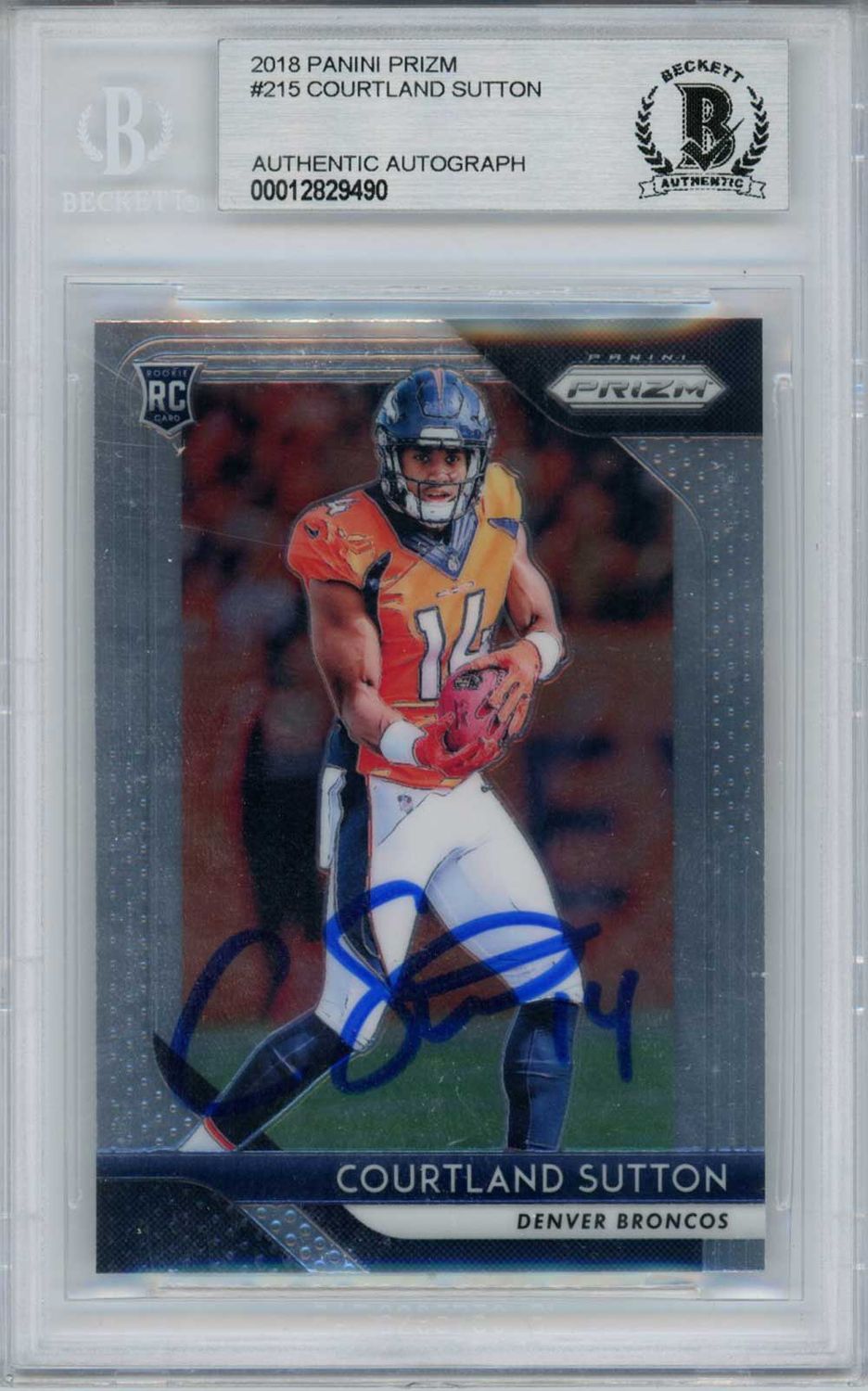 Courtland Sutton Autographed 2018 Panini Prizm #215 Rookie Card BAS Slab