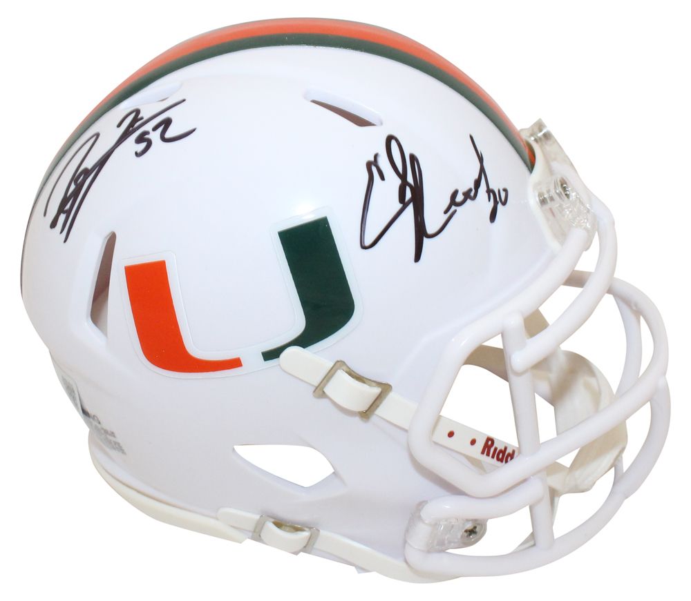 Ray Lewis &amp; Ed Reed Autographed Miami Hurricanes Speed Mini Helmet BAS
