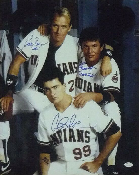 Sheen, Berenger &amp; Bernsen Autographed Major League 16x20 Photo JSA