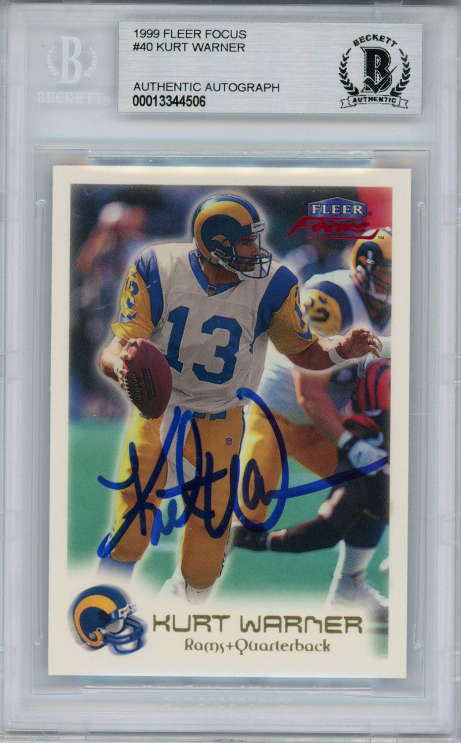 Kurt Warner Autographed 1999 Fleer Focus Rookie Card BAS Slab