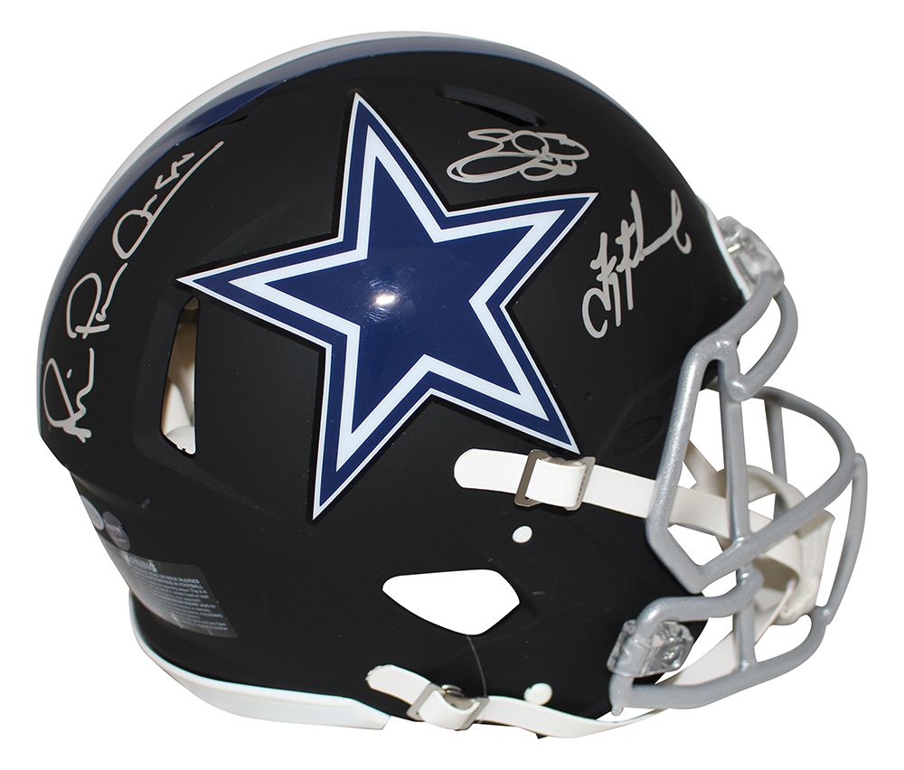 Cowboys Triplets Signed Authentic Flat Black Helmet Aikman Smith Irvin BAS
