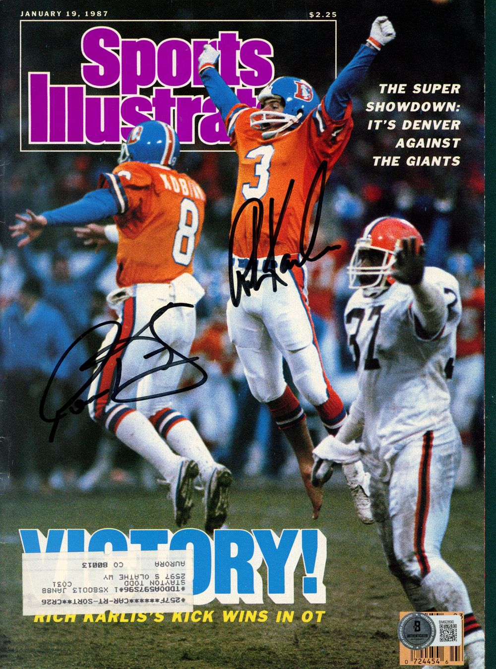 Gary Kubiak &amp; Rich Karlis Signed 1/19/87 Sports Illustrated Magazine BAS 45487